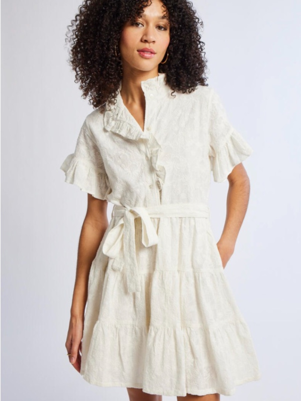 MILLE Resort & Travel Violetta Ruffle Mini dress - Garden Embroidery $284 XXS